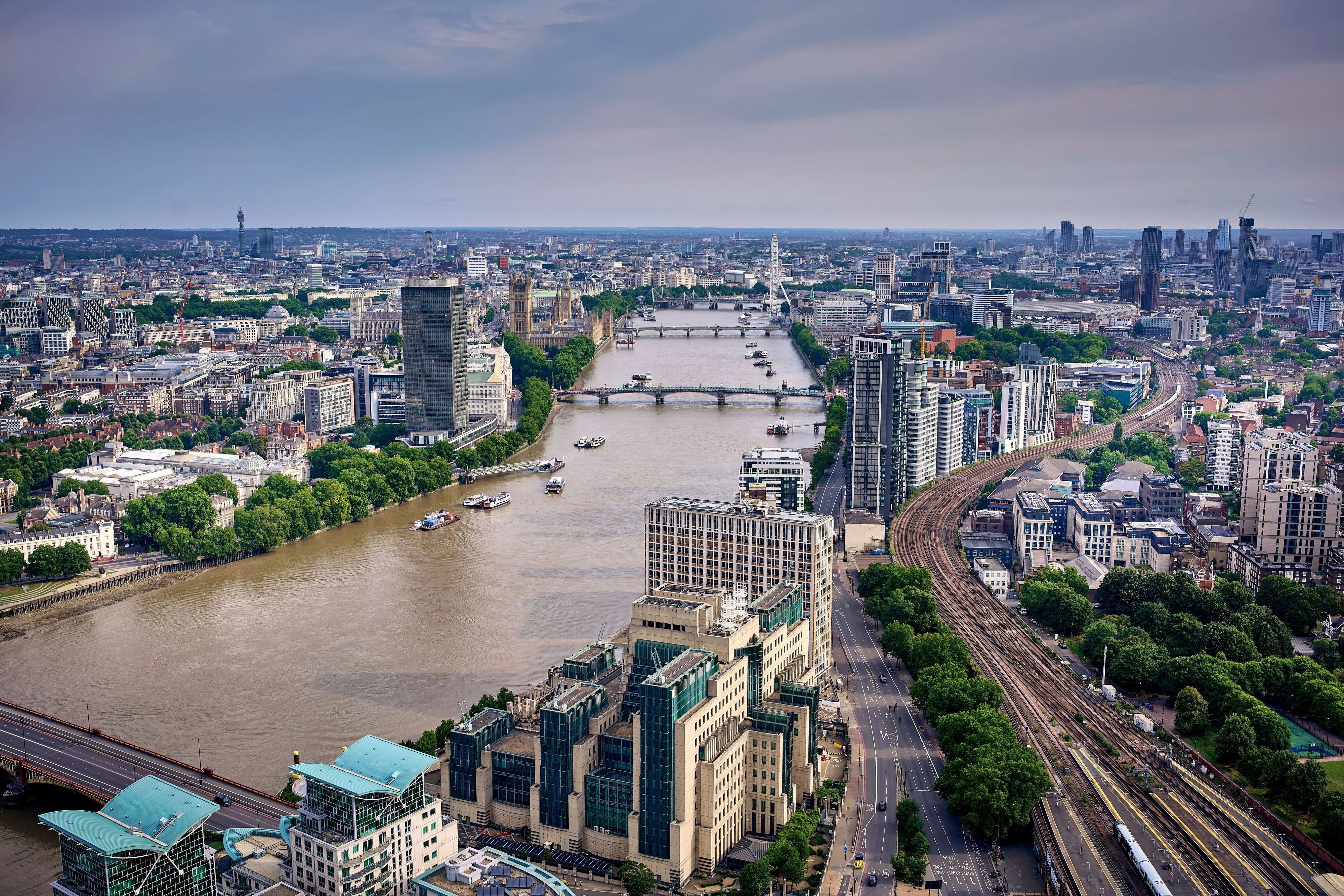 A distant panorama of London and the River Thames